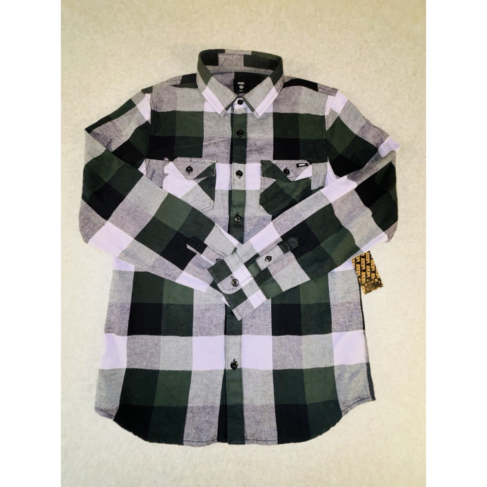 Vans Off The Wall Plaid Flannel Shirt Mens Small Slim Fit Green Black NWT